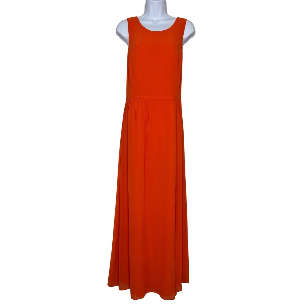 Gianni Bini Maxi Dress Womens L Orange Sleeveless Chiffon Side Slit Formal - Picture 1 of 16